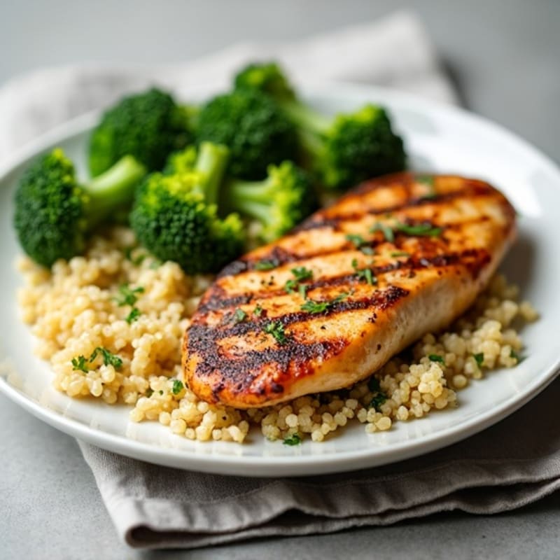 Grilled Chicken Breast with Quinoa and Steamed Broccoli