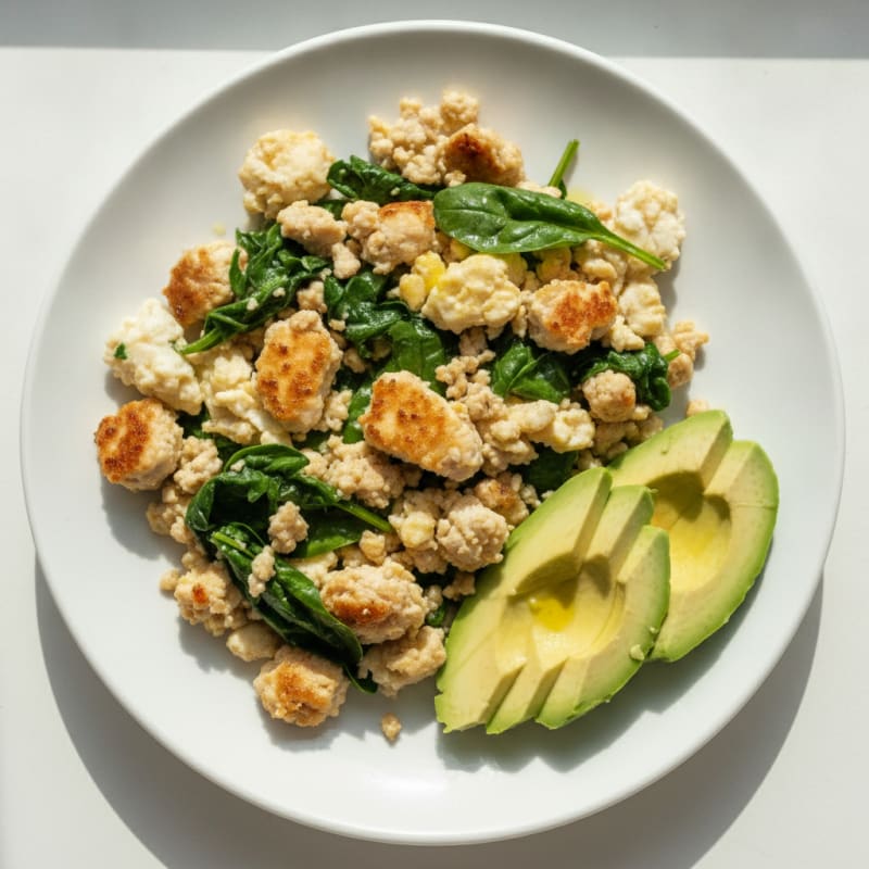 Scrambled Egg Whites with Ground Chicken and Spinach