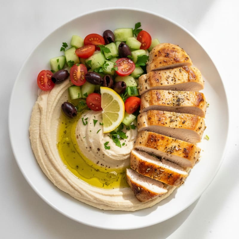Mediterranean Hummus Platter with Herb-Marinated Chicken