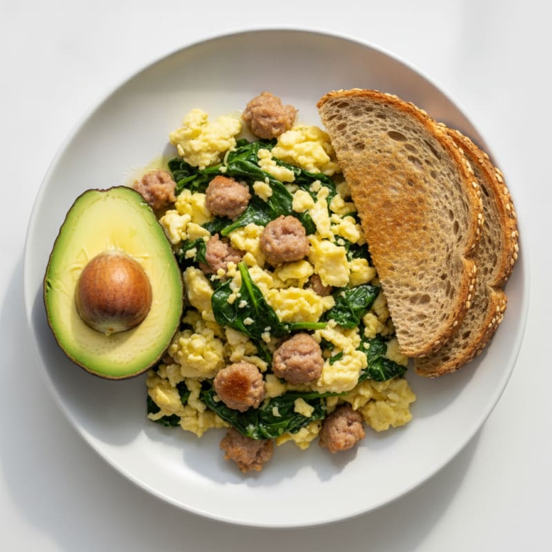 Egg White Scramble with Turkey Sausage and Spinach
