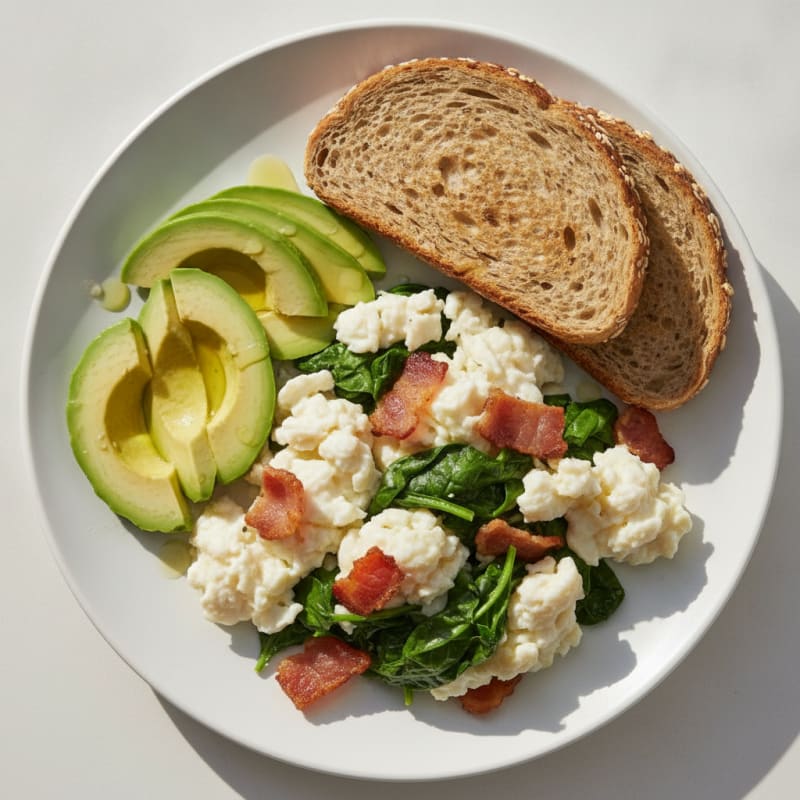 Egg White Scramble with Spinach and Turkey Bacon