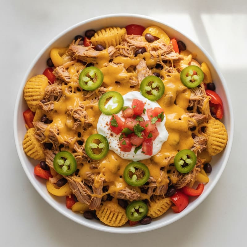 Pulled Pork Nachos with Pickled Jalapeños