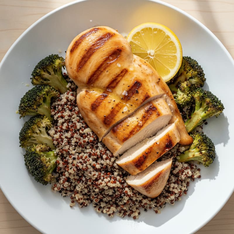 Grilled Chicken Breast with Quinoa and Roasted Broccoli