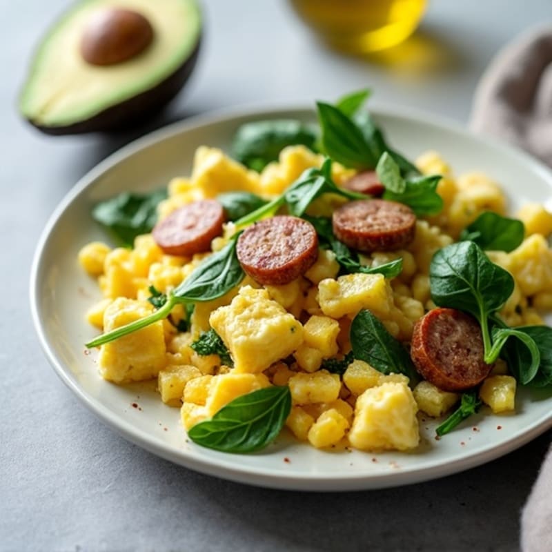 Egg White Scramble with Turkey Sausage and Spinach
