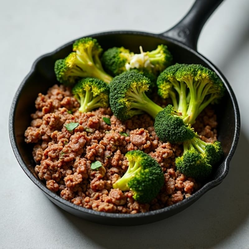Lean Ground Beef and Crispy Roasted Broccoli Skillet