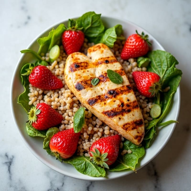 Grilled Chicken Salad with Brown Rice and Strawberries