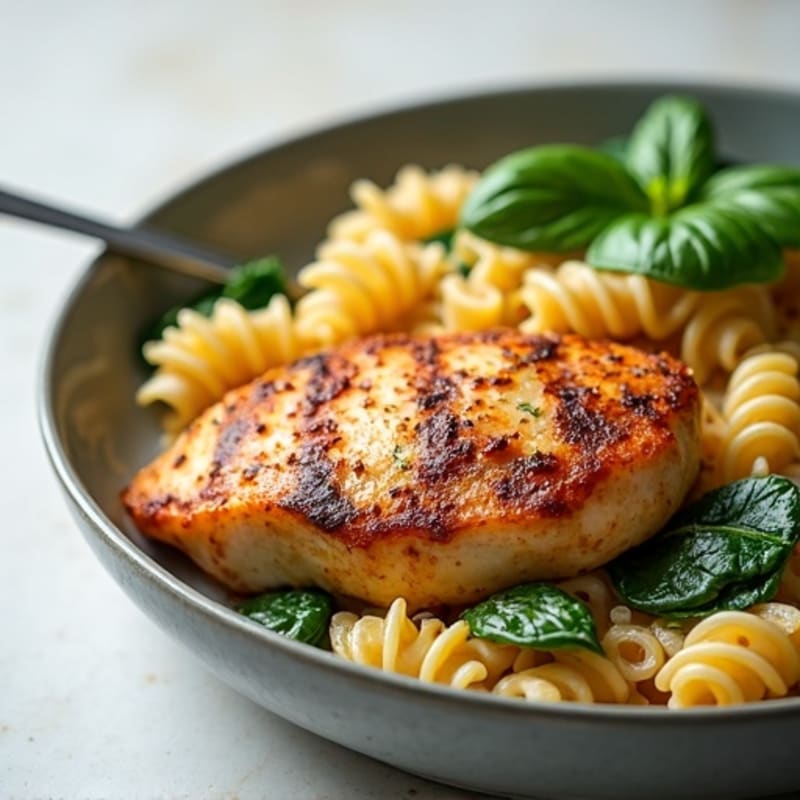 Spicy Garlic Herb Chicken with Creamy Pasta and Spinach