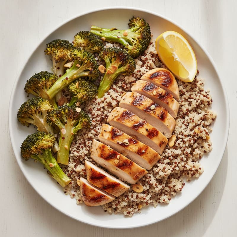 Grilled Chicken Breast with Roasted Broccoli and Quinoa