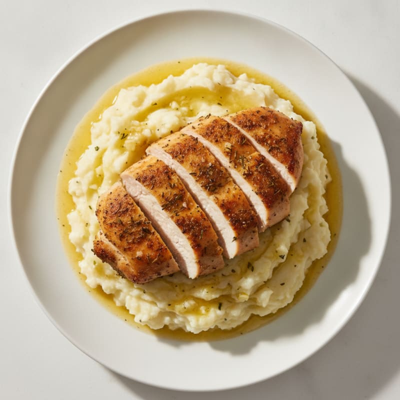 Garlic Mashed Potatoes with Seared Herb Chicken