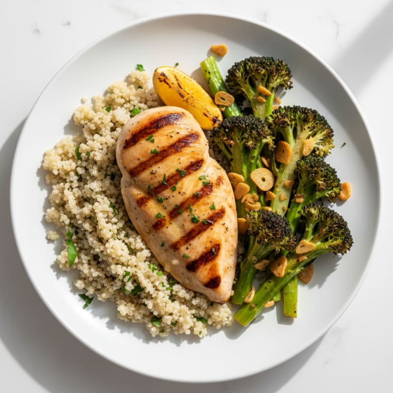 Grilled Chicken Breast with Quinoa and Roasted Broccoli