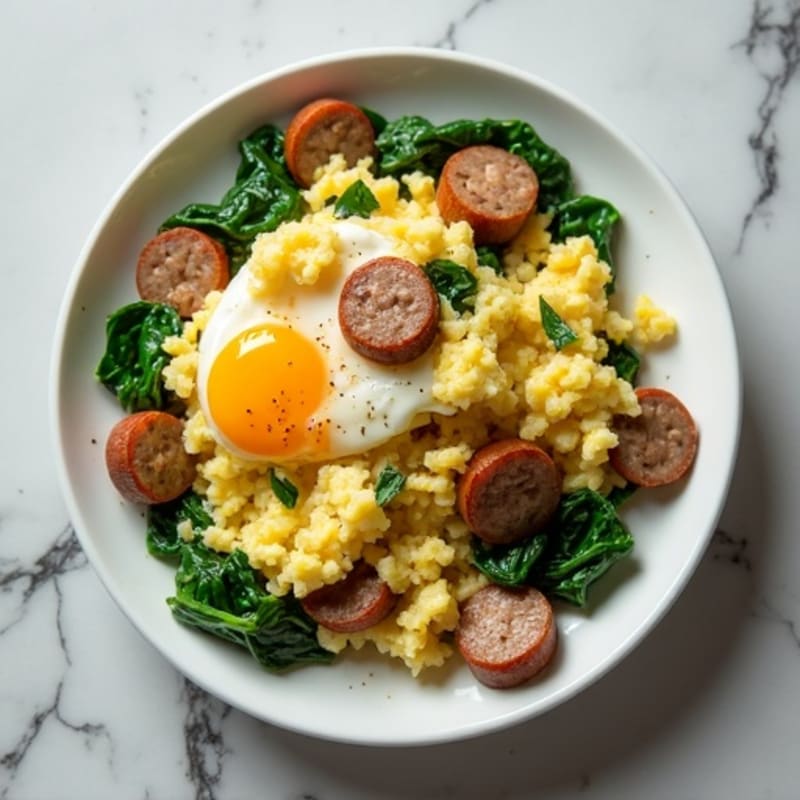 Egg White Scramble with Turkey Sausage and Spinach