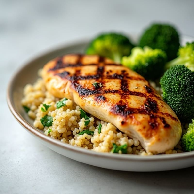 Grilled Chicken Breast with Quinoa and Roasted Broccoli
