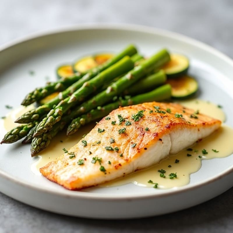 Seared Tilapia Filet with Roasted Asparagus and Zucchini