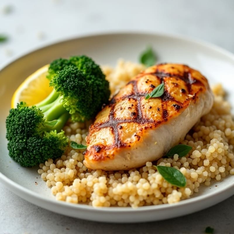 Grilled Chicken Breast with Quinoa and Steamed Broccoli