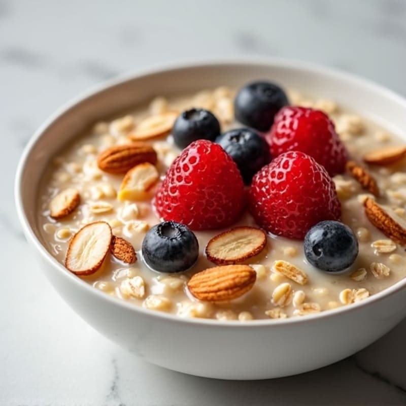 Creamy Oatmeal with Fresh Berries and Toasted Almonds