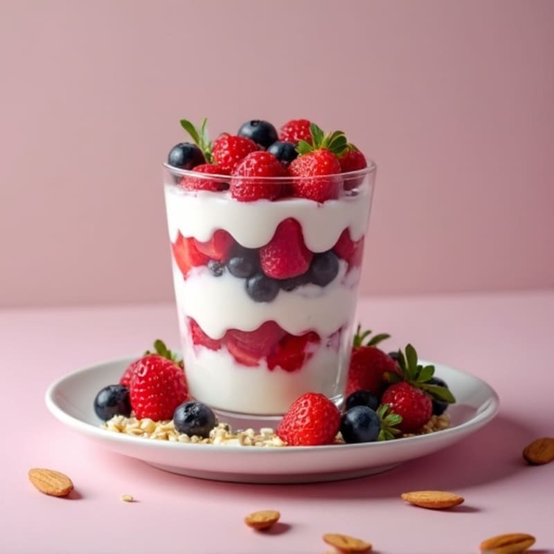 Greek Yogurt Protein Parfait with Mixed Berries and Almonds