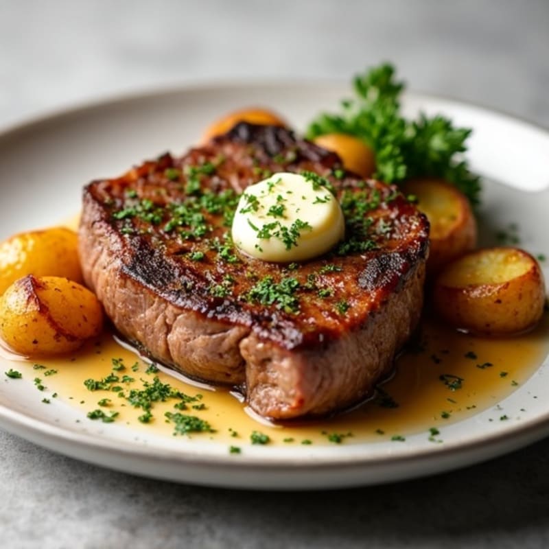 Herb-Garlic Butter Seared Steak with Roasted Baby Potatoes