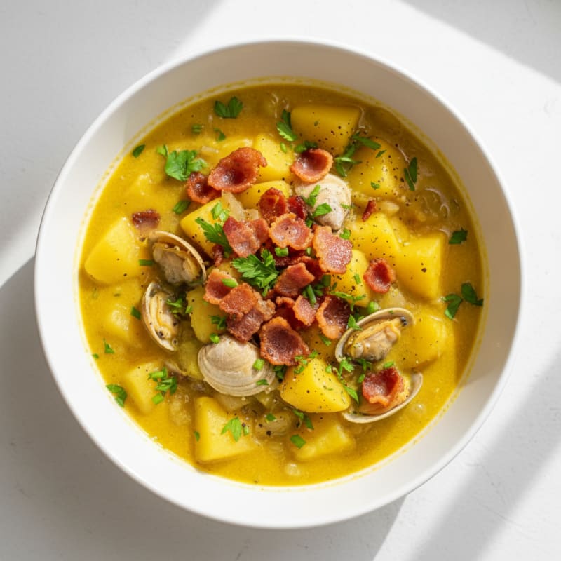 Creamy Golden Clam Chowder with Crispy Bacon