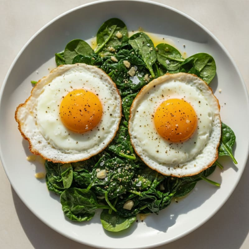 Pan-Fried Eggs with Sautéed Greens