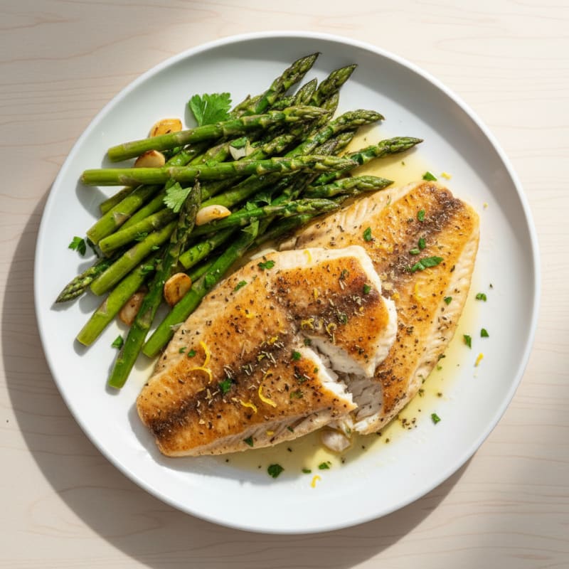 Seared Tilapia with Lemon-Garlic Asparagus