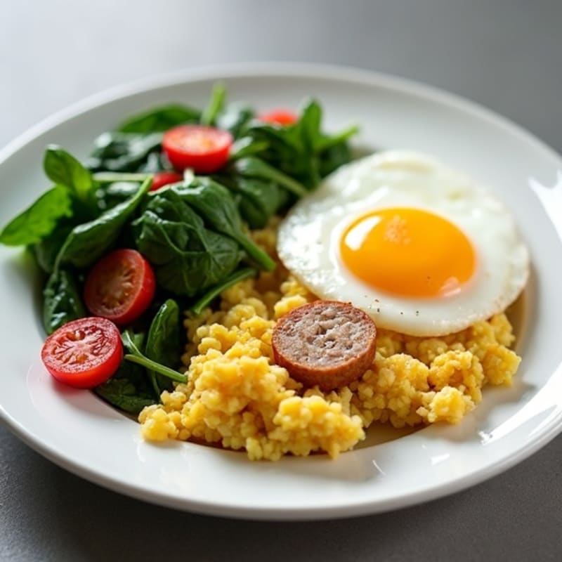 Egg White Scramble with Turkey Sausage and Sautéed Spinach