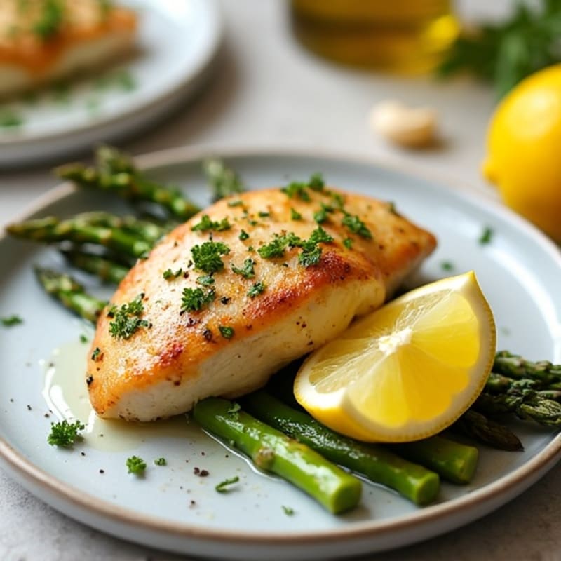Lemon Garlic Pan-Seared Chicken with Roasted Asparagus