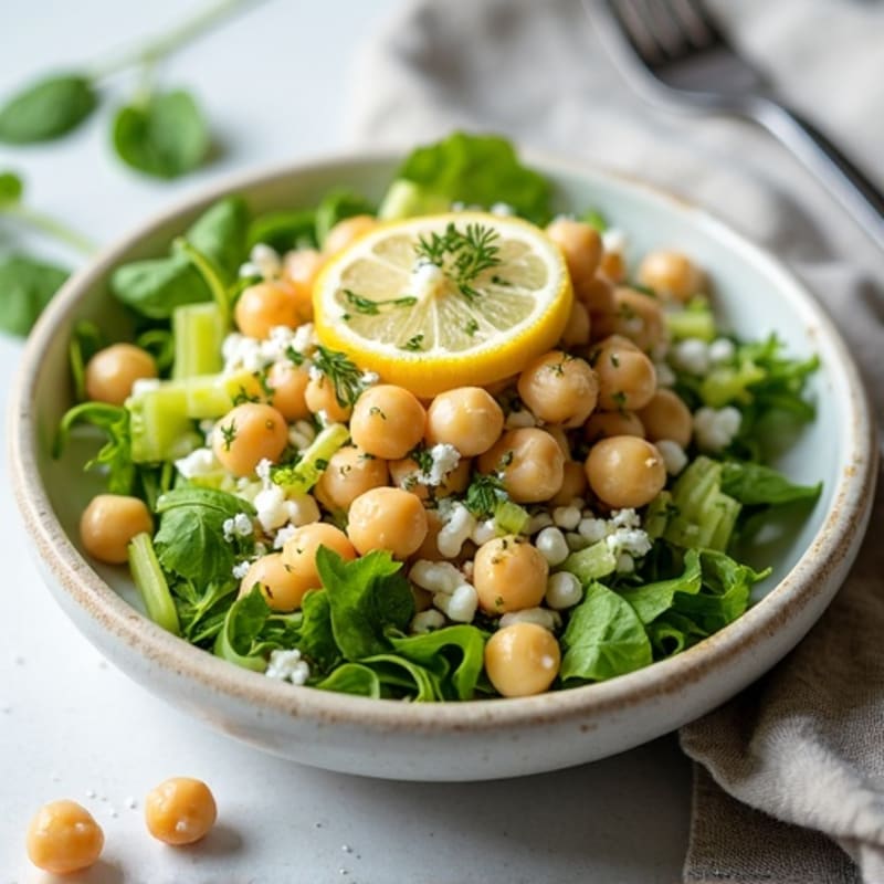 Creamy Zesty Chickpea Salad with Crispy Celery and Fresh Greens