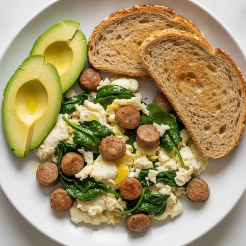 Egg White Scramble with Spinach and Turkey Sausage