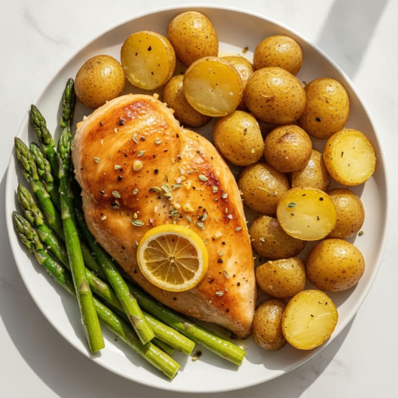 Lemon Herb Roasted Chicken with Asparagus
