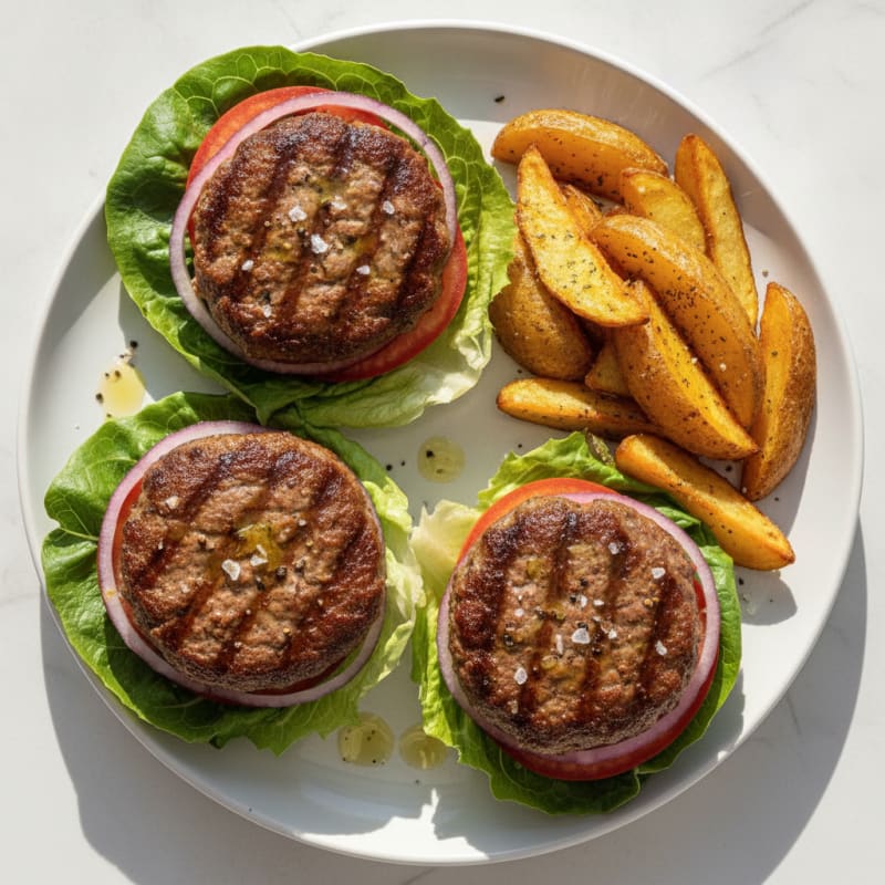 Classic Beef Burgers with Roasted Potatoes