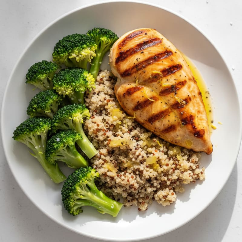 Grilled Chicken Breast with Quinoa and Steamed Broccoli