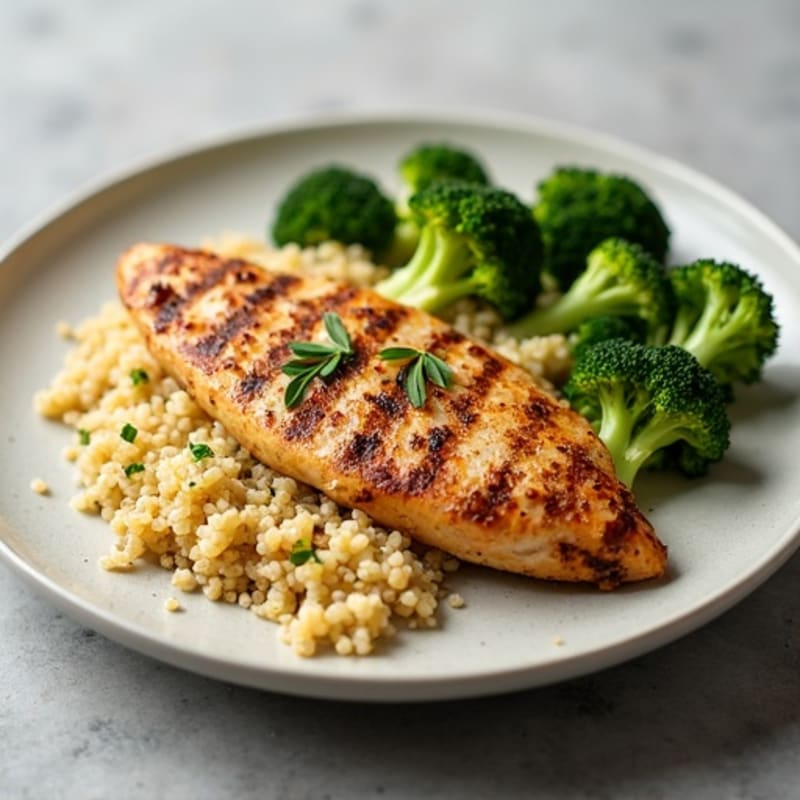 Grilled Chicken Breast with Quinoa and Roasted Broccoli