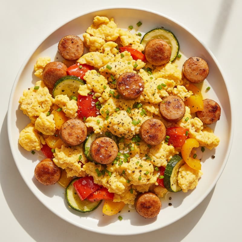 Hearty Scrambled Eggs with Roasted Vegetables