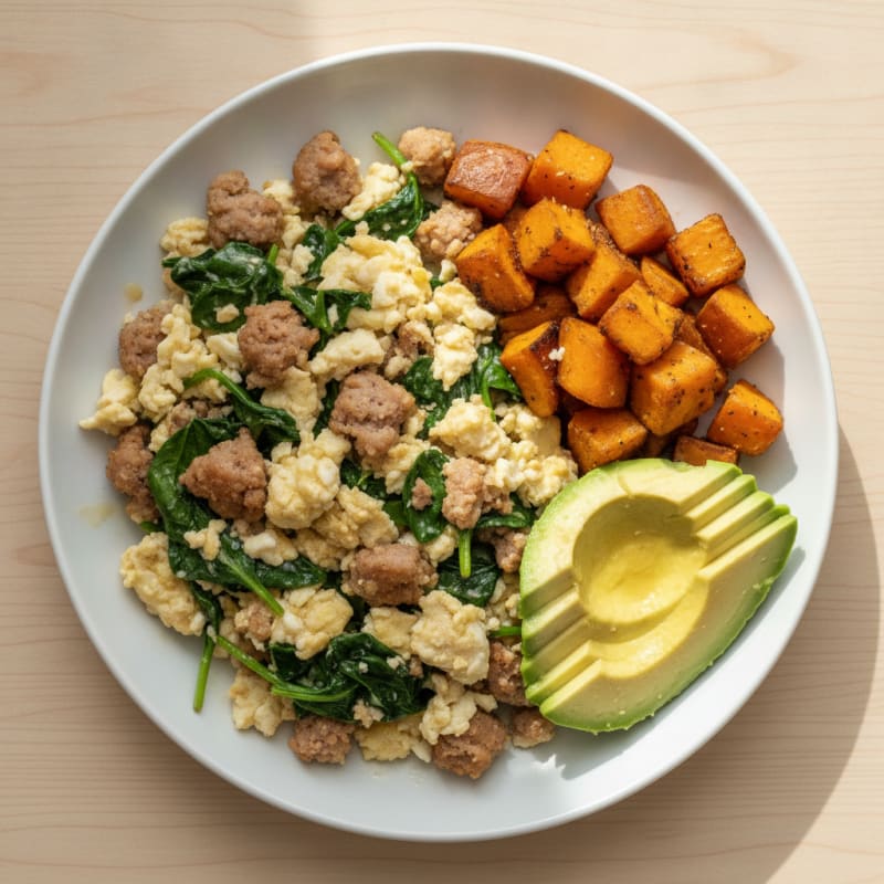 Egg White and Turkey Sausage Scramble with Spinach