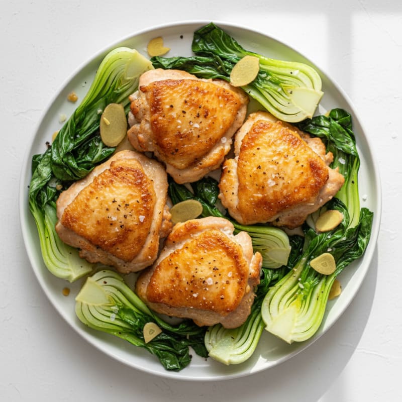Crispy Pan-Seared Chicken Thighs with Bok Choy