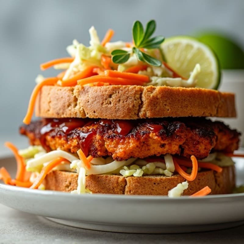 Crispy Smoky BBQ Tempeh Sandwich with Tangy Slaw