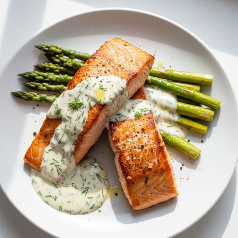 Pan-Seared Salmon with Dill Yogurt Sauce