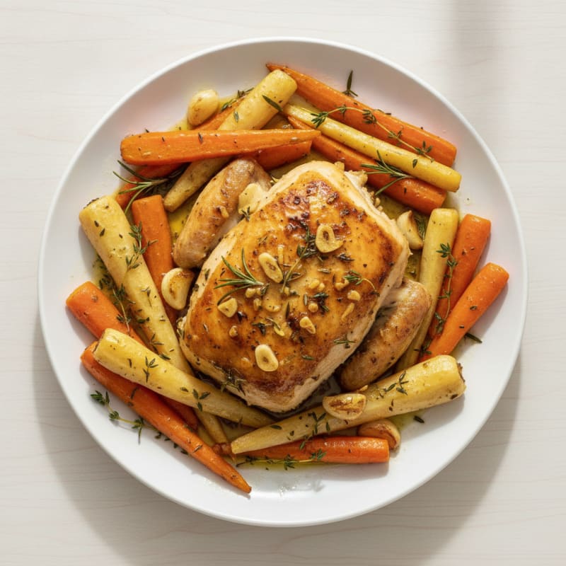 Garlic Herb Roasted Chicken with Root Vegetables