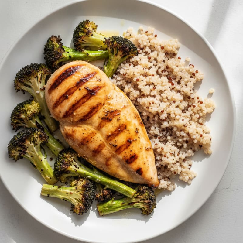 Grilled Chicken Breast with Quinoa and Roasted Broccoli
