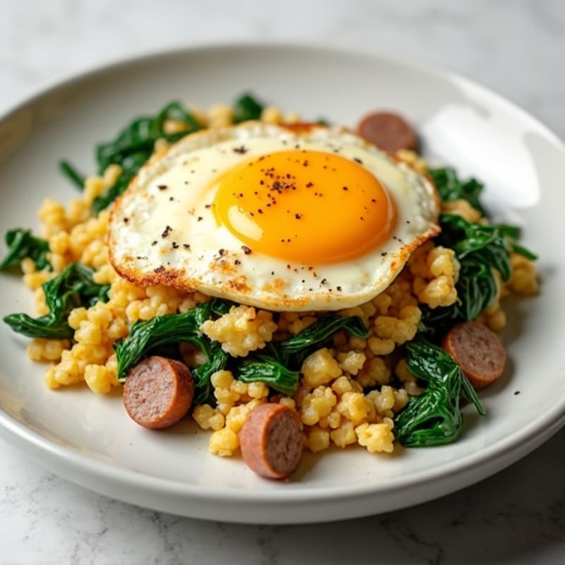 Egg White and Turkey Sausage Scramble with Spinach and Feta