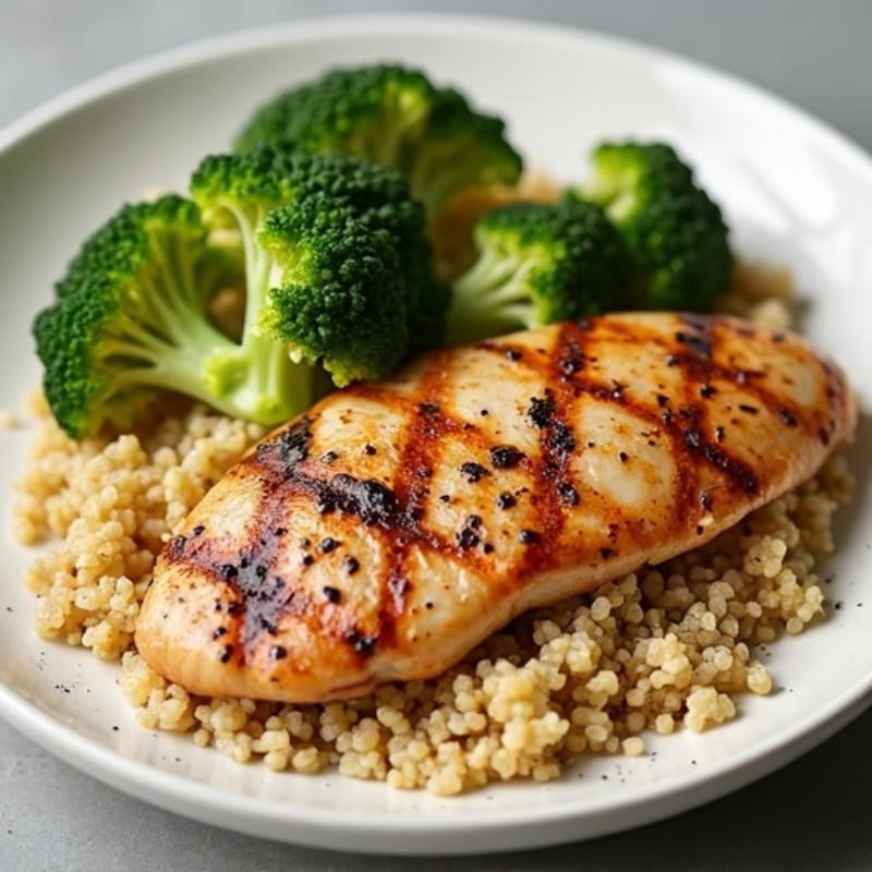 Grilled Chicken Breast with Quinoa and Roasted Broccoli