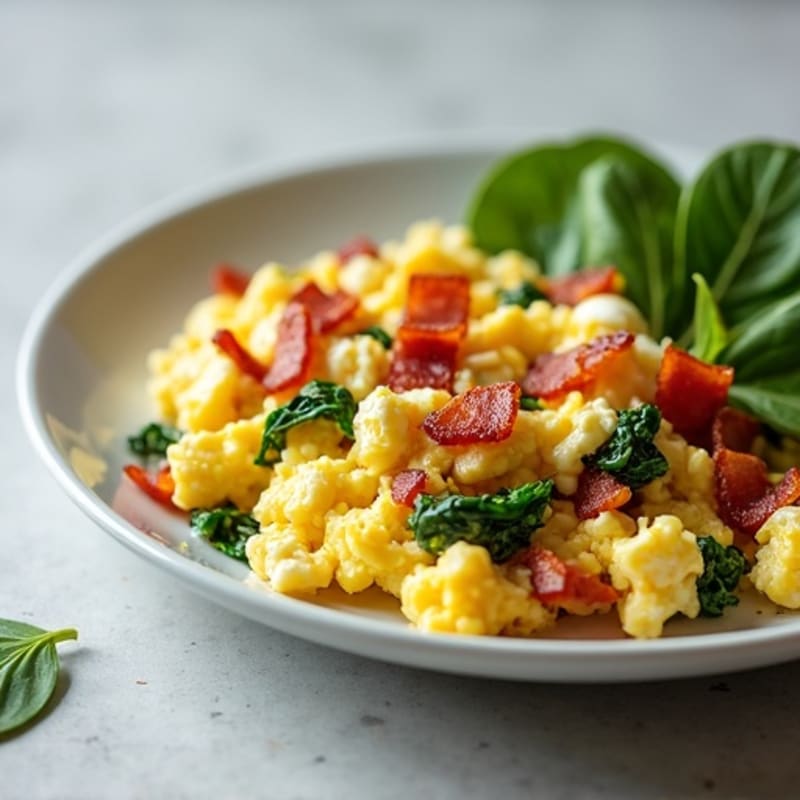 Cottage Cheese Egg Scramble with Turkey Bacon and Spinach