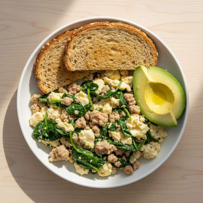 Egg White and Spinach Scramble with Turkey Sausage