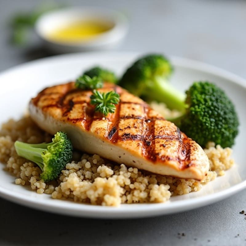 Grilled Chicken Breast over Quinoa and Roasted Broccoli