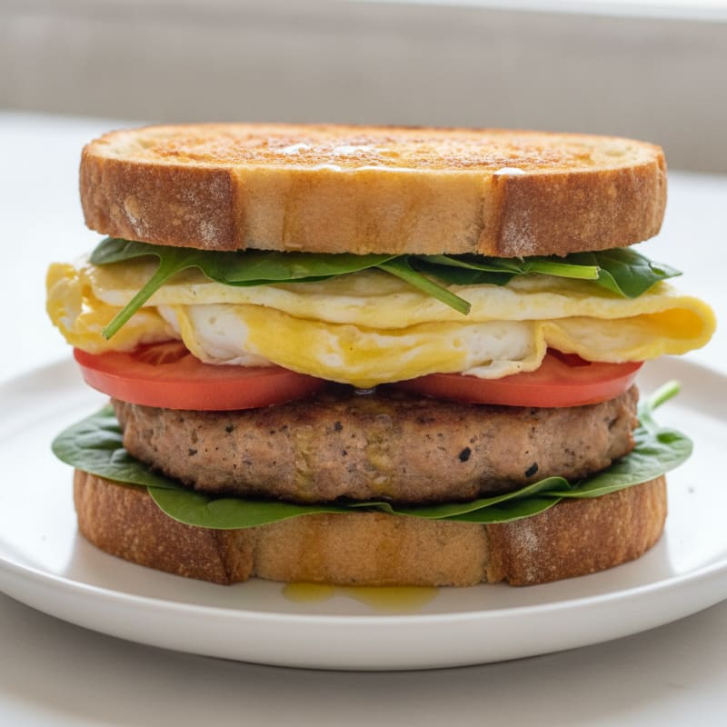 Egg and Turkey Sourdough Sandwich with Spinach and Tomato