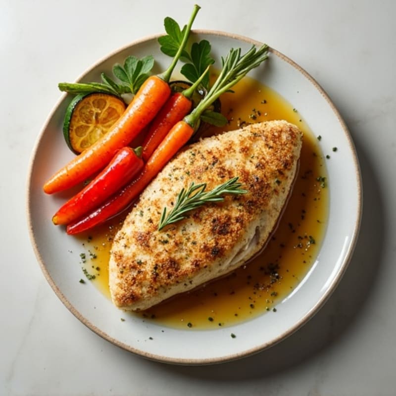 Herb-Crusted Pan Seared Chicken with Roasted Vegetables