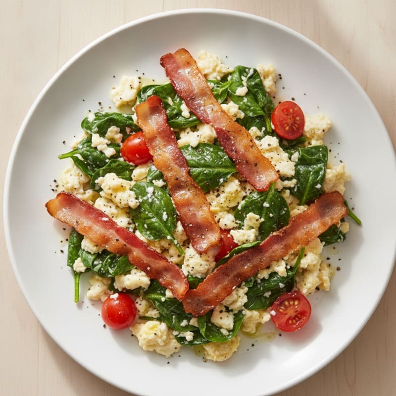 Egg White and Spinach Scramble with Turkey Bacon