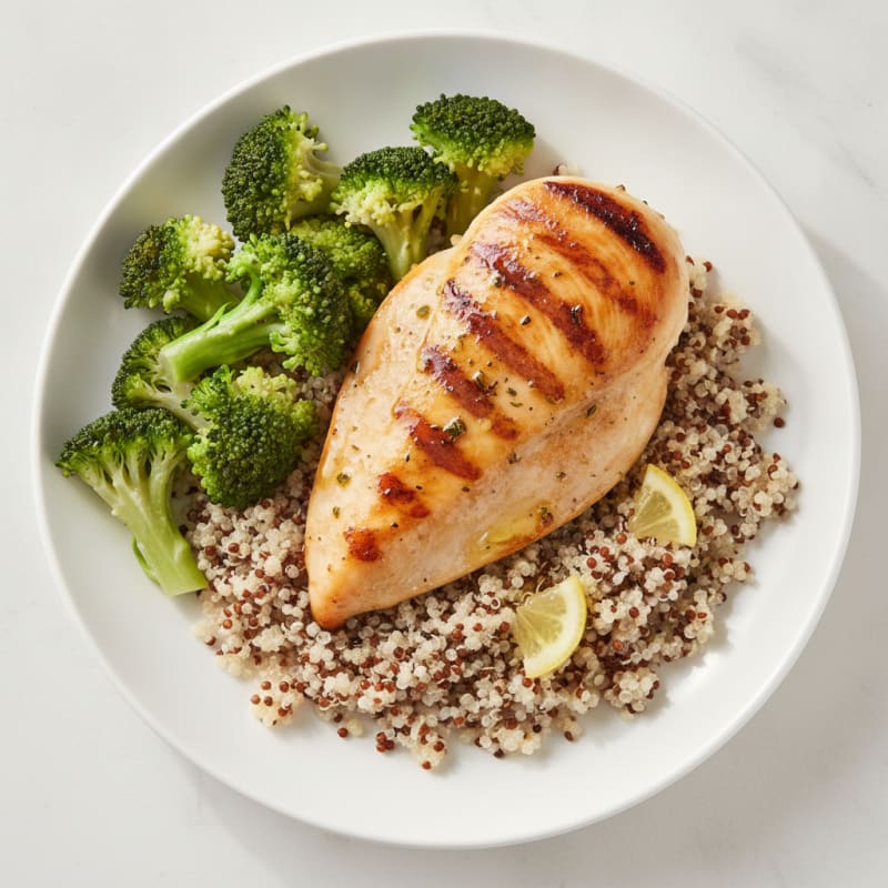 Grilled Chicken Breast with Quinoa and Steamed Broccoli