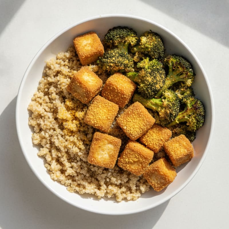 Crispy Tofu and Quinoa Bowl with Roasted Broccoli