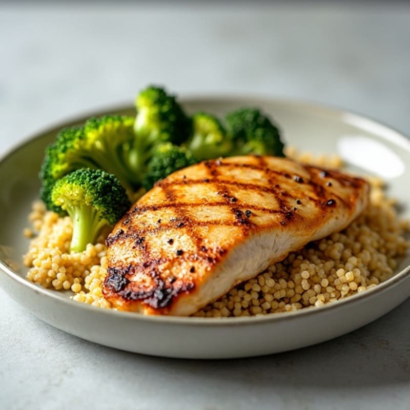 Grilled Chicken Breast with Quinoa and Roasted Broccoli
